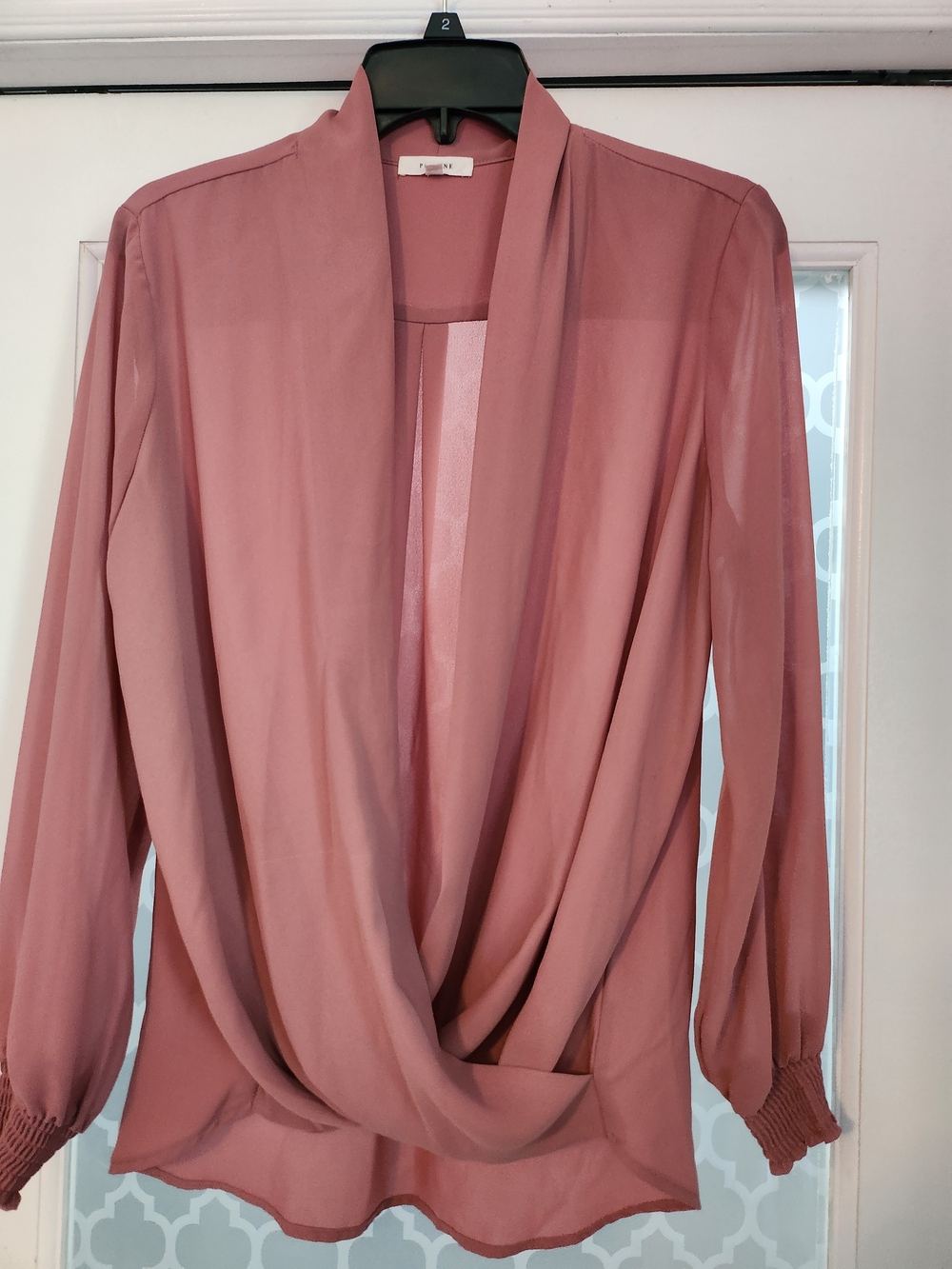 Dusty Rose Draped Front Sheer Blouse